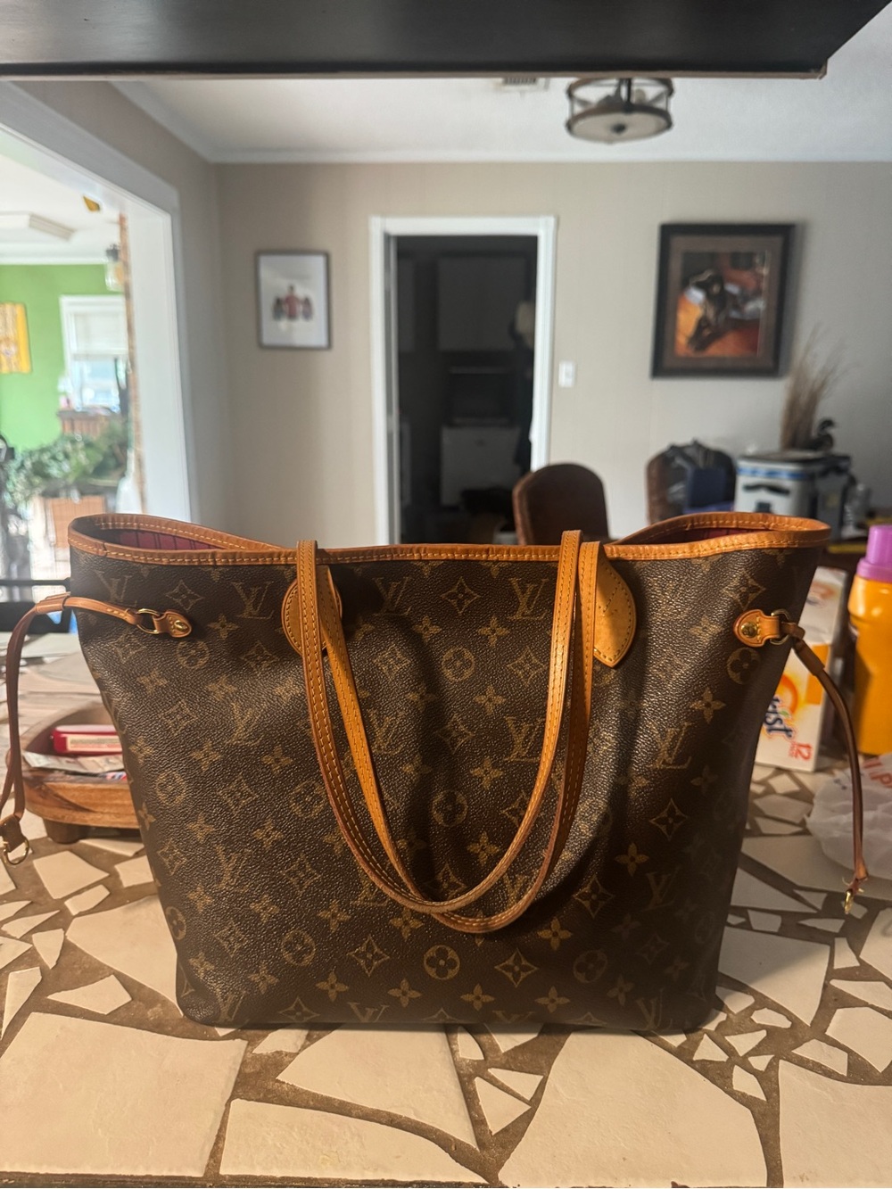 Louis Vuitton Monogram Canvas Tote in Brown with Tan Trim